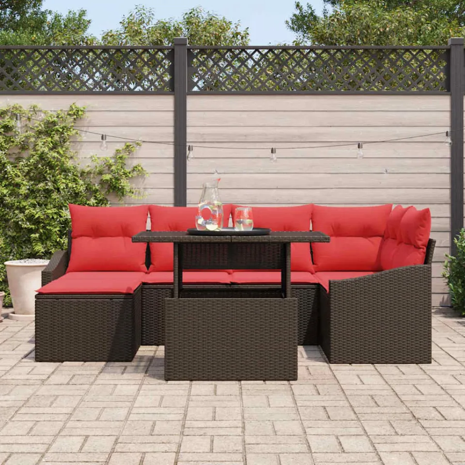 vidaXL Bankstel 7 st Bruin en Rood Poly riet, foto 3
