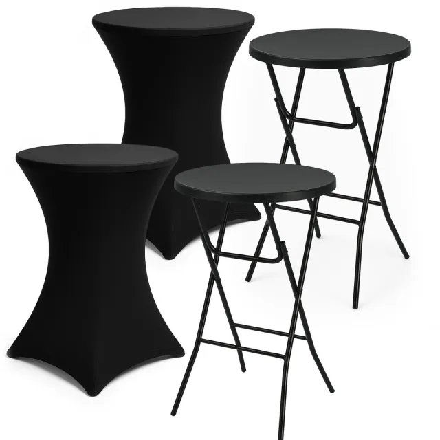Infinity Goods Brixy 2x Stevige Zwarte Statafel + 2x Zwarte Statafelrok - Partytafel - Robuust en Weersbestendig - Inklapbaar - 80cm x 110cm - Feest 2 zwarte statafels met 2 zwarte rokken