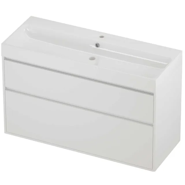 Proline Podium Badmeubelset Polystone Loft 1 Kraangat Greeploos 120x46x75 cm Glans Wit Mat White Mat Wit