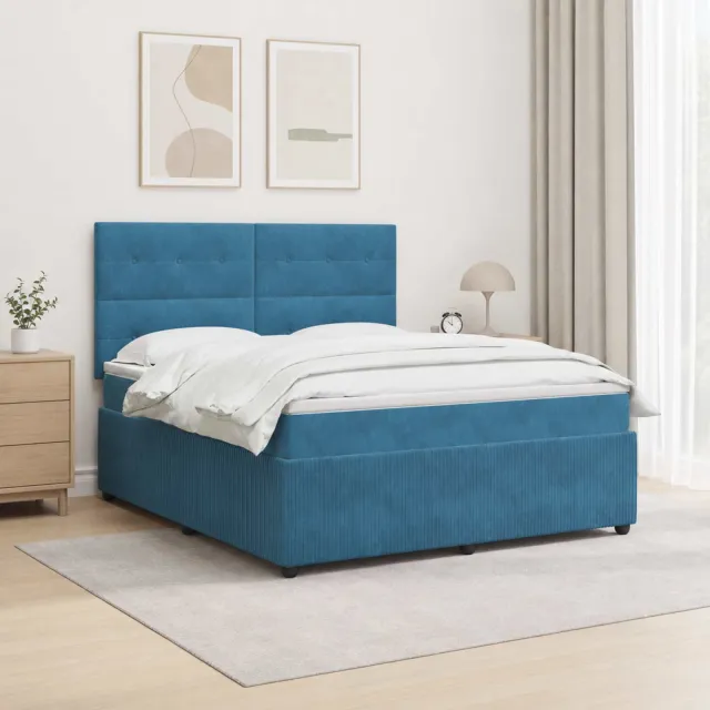 vidaXL LED Boxspring Bed met Matras Blauw 160 x 200 cm Fluweel