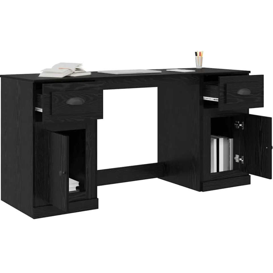 vidaXL Bureau met kast Zwart Eiken Bewerkt hout 154,5 x 50 x 75 cm, foto 3