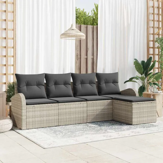 vidaXL Bankstel 5 st Lichtgrijs poly rattan, foto 2