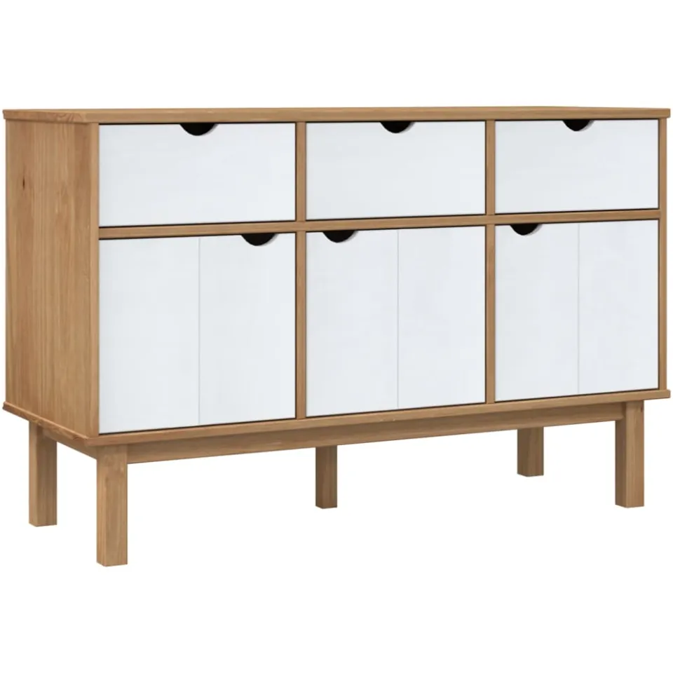 vidaXL Dressoir OTTA 114x43x73,5 cm massief grenenhout bruin en wit, foto 3