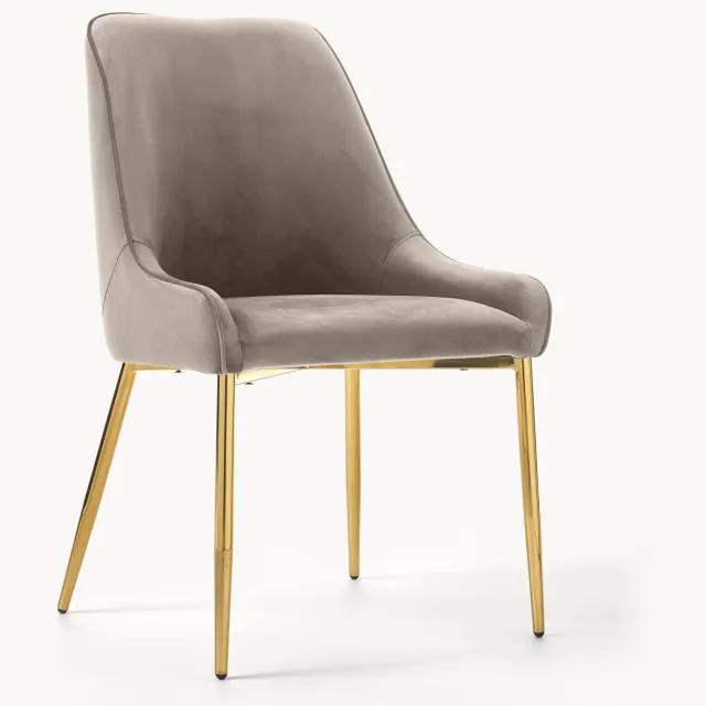Westwing Collection Fluwelen stoel Ava Taupe, Goudkleurig