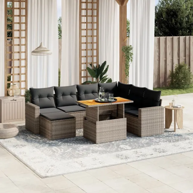 vidaXL 8-delige Loungeset met kussens poly rattan grijs, foto 2