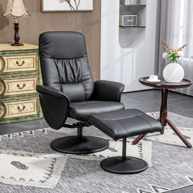 COVREO Relaxfauteuil 76x81x101 cm zwart, kunstleer met hocker