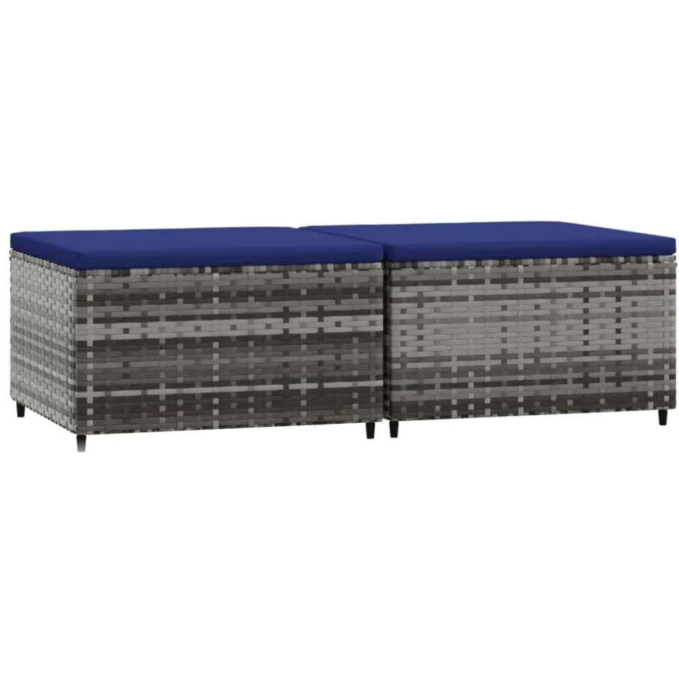 vidaXL Voetensteunen 2 st met kussens poly rattan grijs