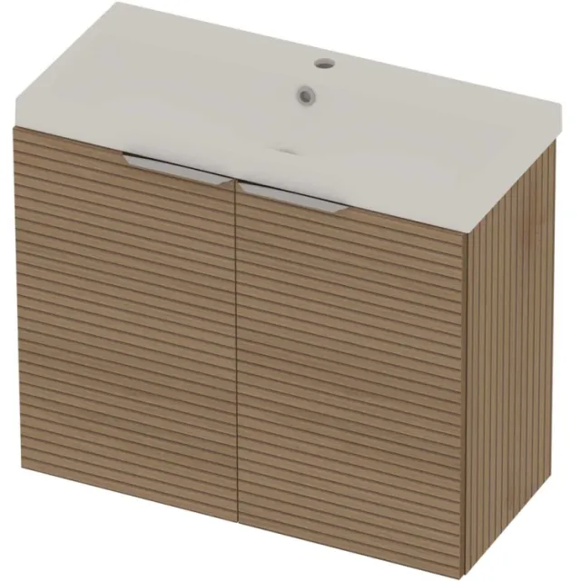 Basic-Line Pretty 36 Badmeubelset Polystone 1 Kraangat Voor Grepen 80x36x70 cm Lamello Oak Mat Wit