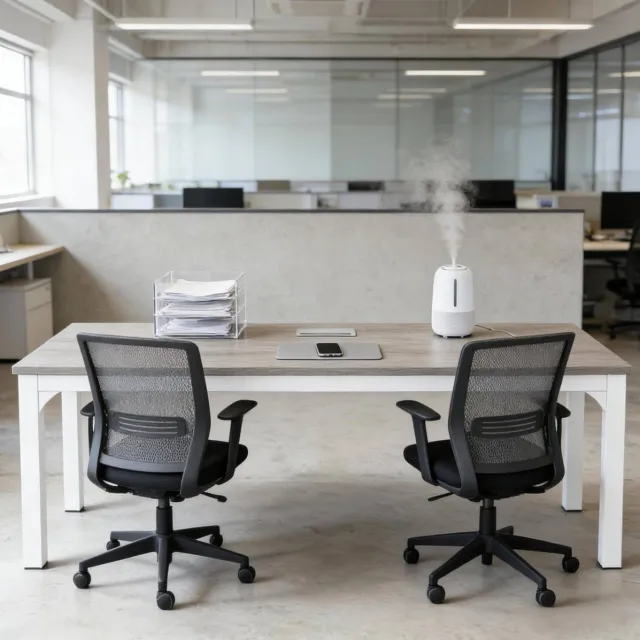 HAUSS SPOLE Bureau - Rechthoekig Tweepersoons Computerbureau Met Groot Werkblad - Voor Kantoor En Thuiswerkplek - Metaal En Hout - 200x70x75 Cm - Taupe Wit