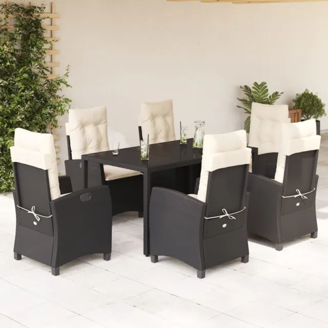 vidaXL 7-delige Tuinset met kussens poly rattan zwart, foto 2