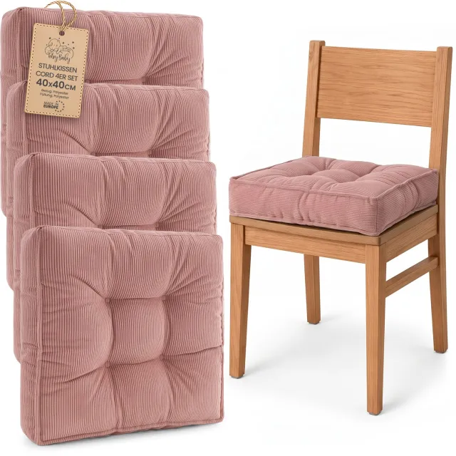 Amazinggirl Zitkussen voor Eetkamerstoel en Keukenstoel Vierkant Zacht Roze Corduroy (4 stuks)