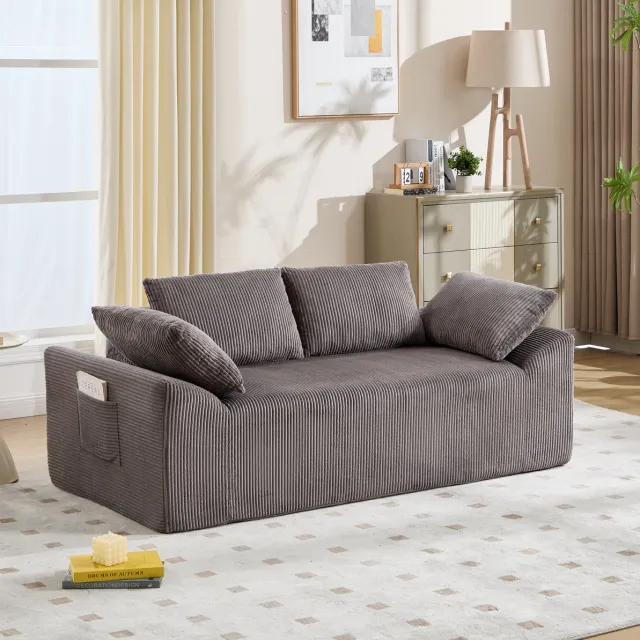 MODENUIT Sofa - 2-Zits Zitbank - Stof - Grijsbruin - Met Opbergzakken - Voor Woonkamer En Slaapkamer Bruin/grijs
