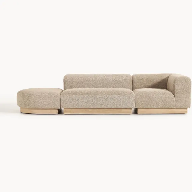 Westwing Collection Modulaire chaise longue Natalie van teddy-bouclé met poef (links/rechts) beige