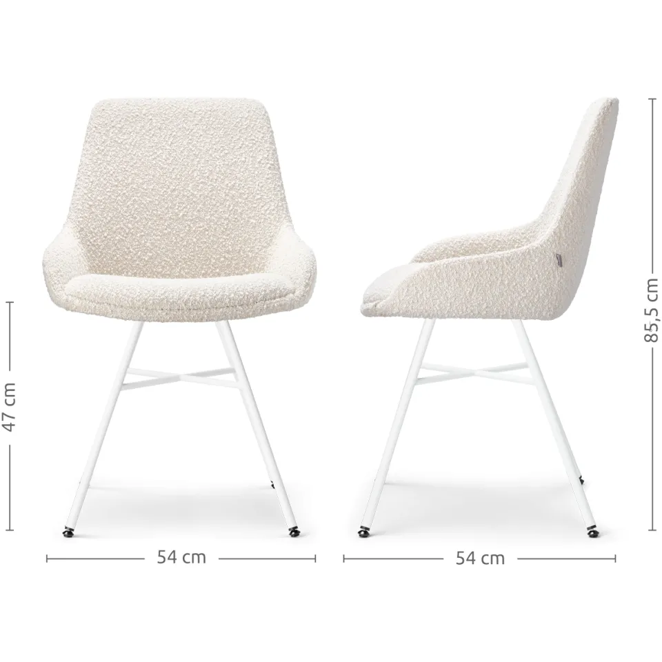 Nolon Noa-Isa eetkamerstoel bouclé beige - wit onderstel, foto 3