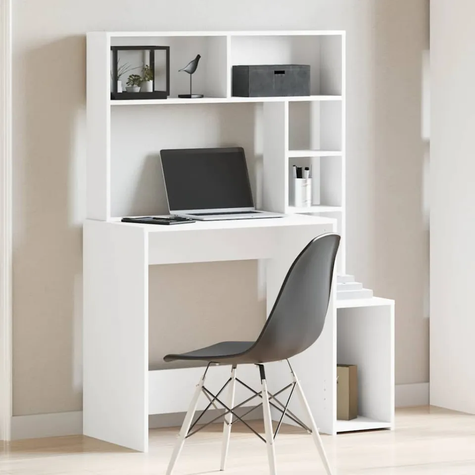 vidaXL Bureau met schappen 100x45x140 cm bewerkt hout wit, foto 2