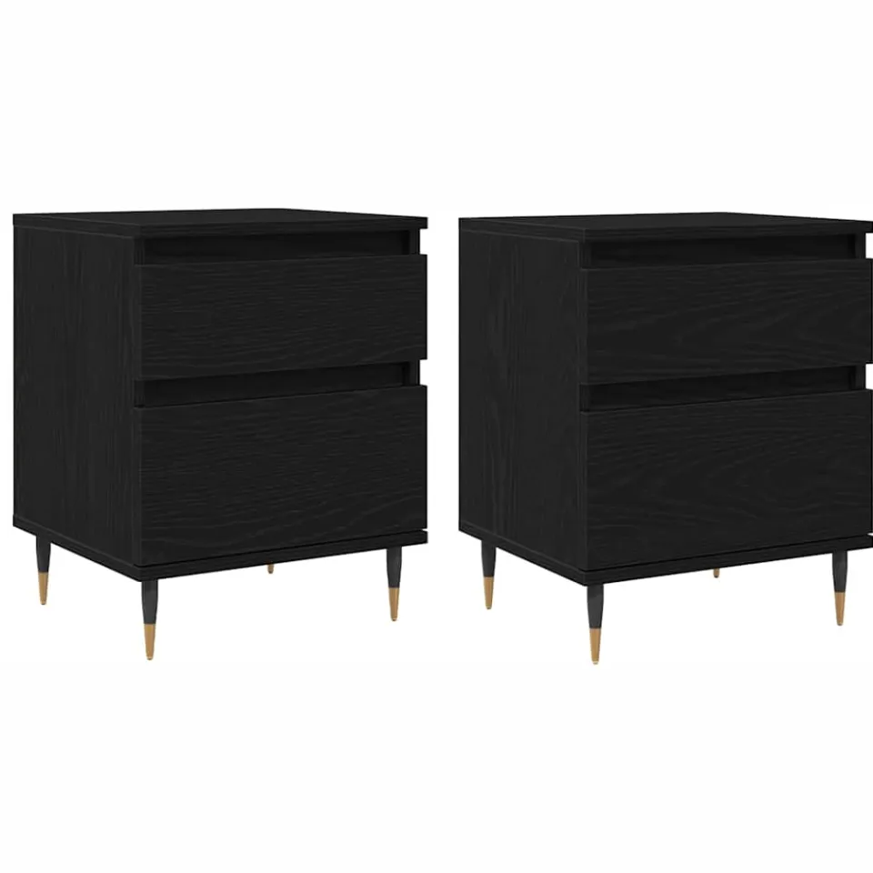 vidaXL Nachtkastje 2 st Zwart Eiken 40 x 35 x 50 cm Bewerkt hout, foto 3