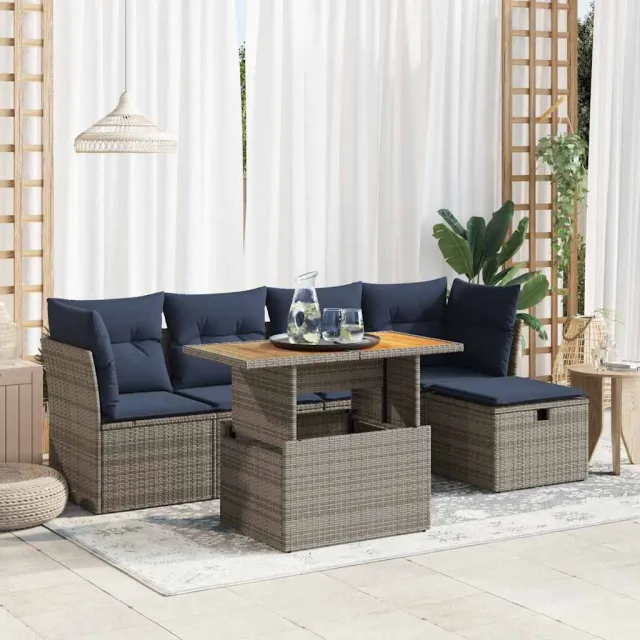 vidaXL 6-delige Loungeset met kussens poly rattan acacia grijs, foto 2