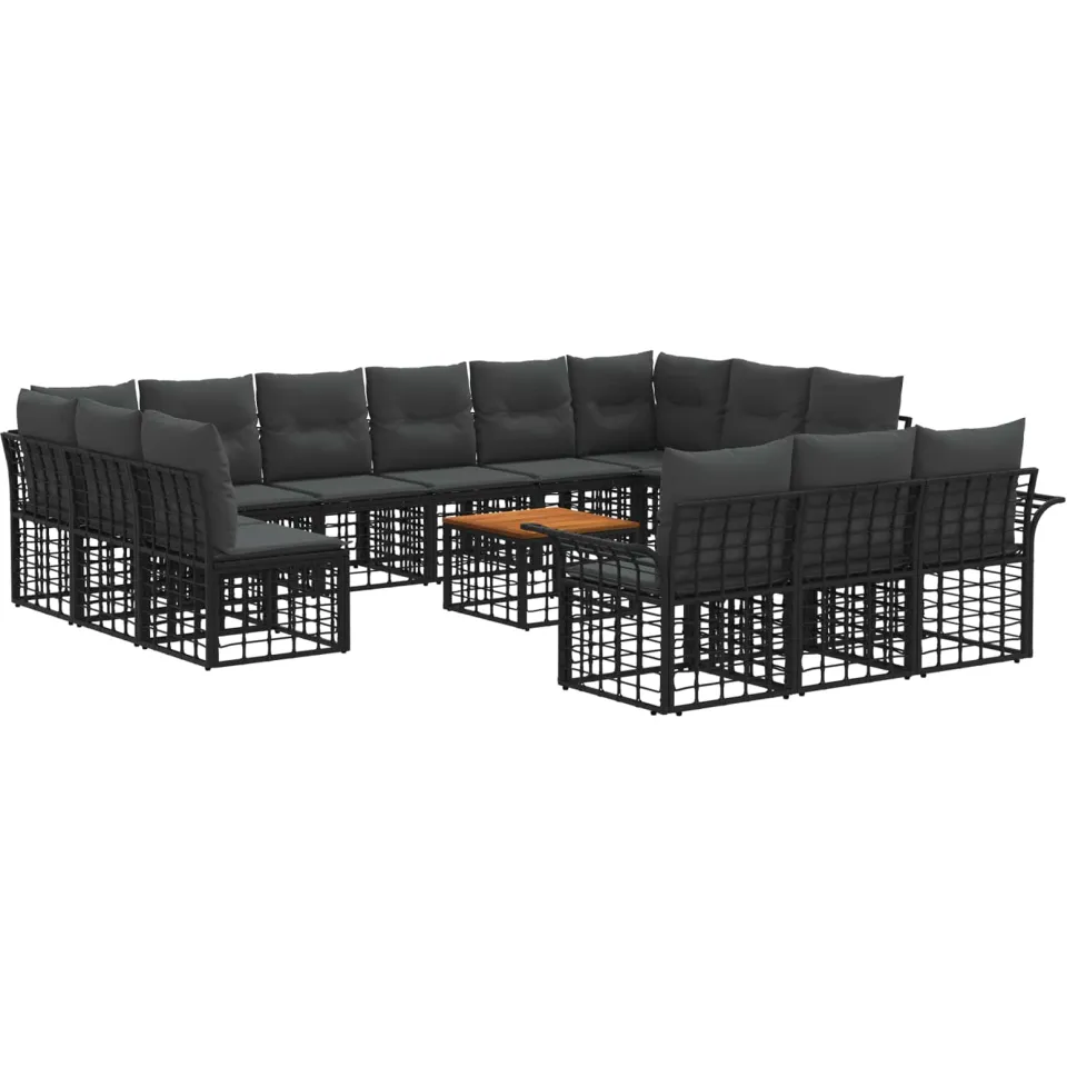 vidaXL Buiten bankenset 14 st 13-zits Zwart en Donkergrijs Polyester, foto 3