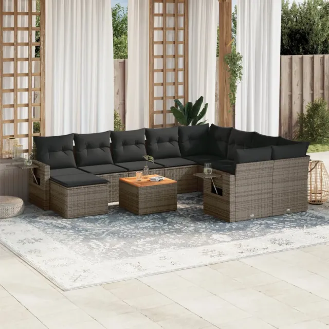vidaXL 11-delige Loungeset met kussens poly rattan grijs, foto 2