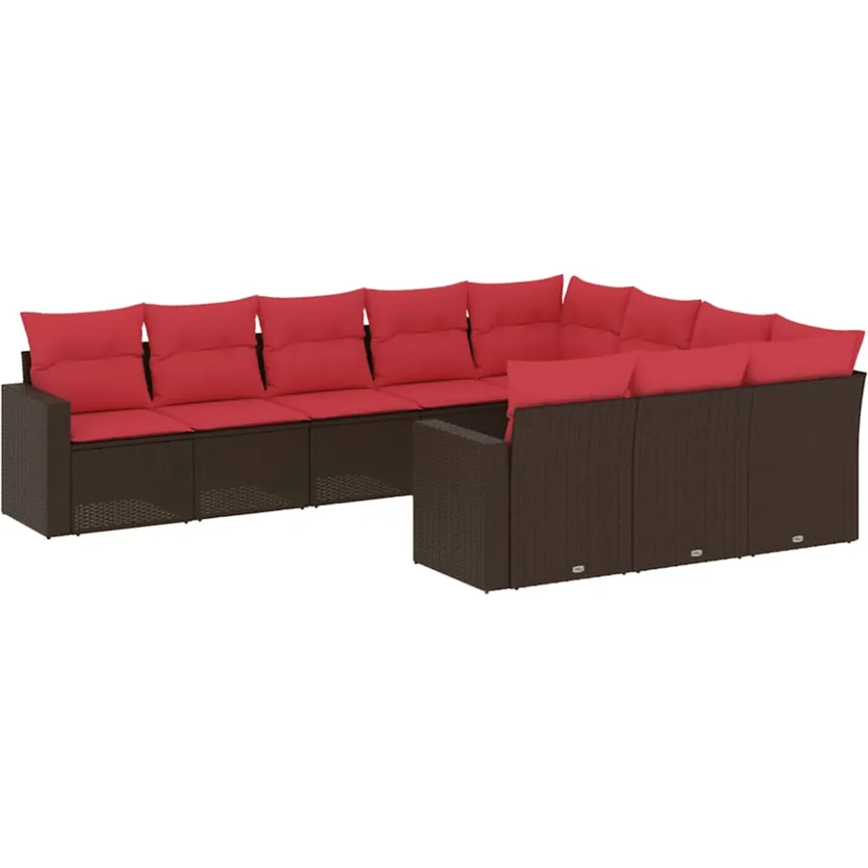 vidaXL 10-delige Loungeset met kussens poly rattan bruin