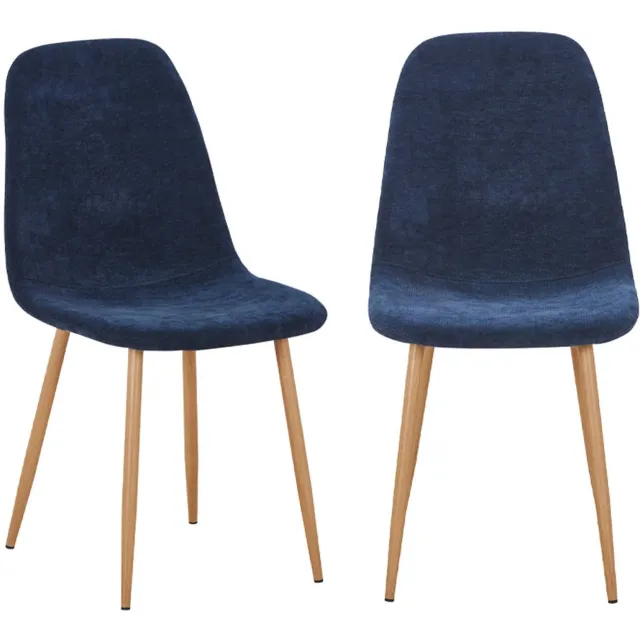 sweeek Set van 2 stoelen houtdecor en stof - vera blauw