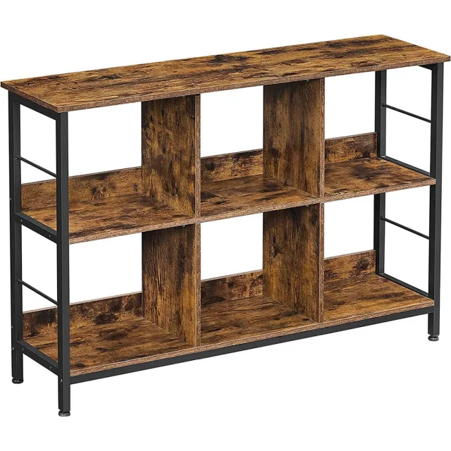 Hoppa! boekenkast met 6 vakken. staande plank. open. opbergrek. voor kantoor. woonkamer. slaapkamer. 120 x 33 x 80 cm. industrieel ontwerp. vintage bruin-zwart