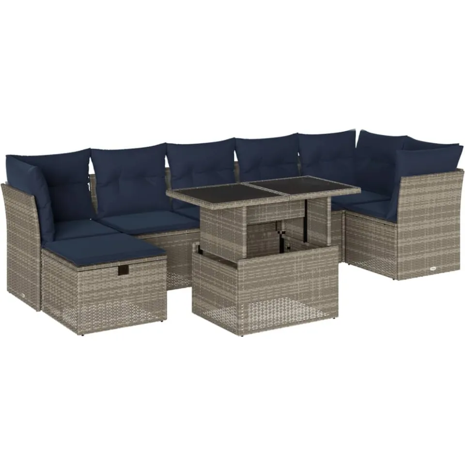 vidaXL 8-delige tuinbankset met kussens, grijs polyrotan, foto 4