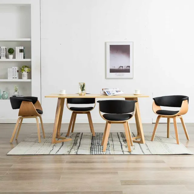 vidaXL Eetkamerstoelen 4 st gebogen hout en kunstleer zwart