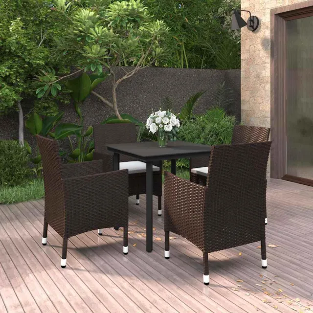 vidaXL 5-delige Tuinset met kussens poly rattan en glas bruin, foto 2