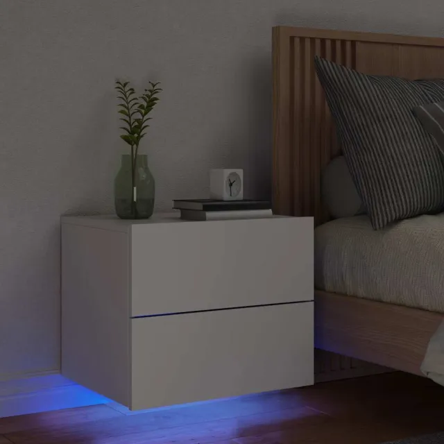 vidaXL Nachtkastje met LED-verlichting wandgemonteerd wit, foto 2
