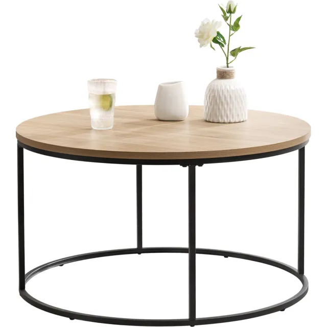 en.casa Salontafel Kuhmoinen rond 45x80 cm zwart mat en houtkleurig