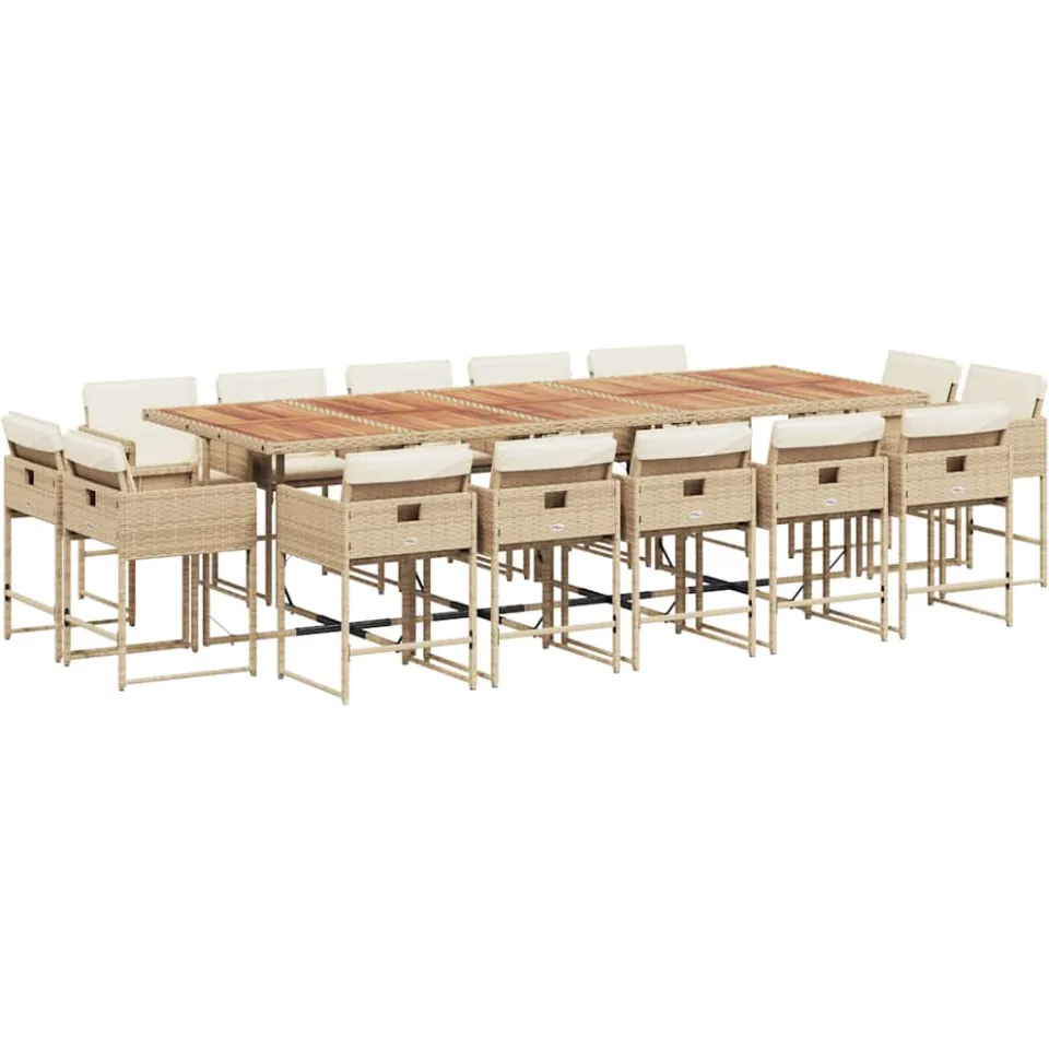 vidaXL 15-delige Tuinset met kussens poly rattan beige