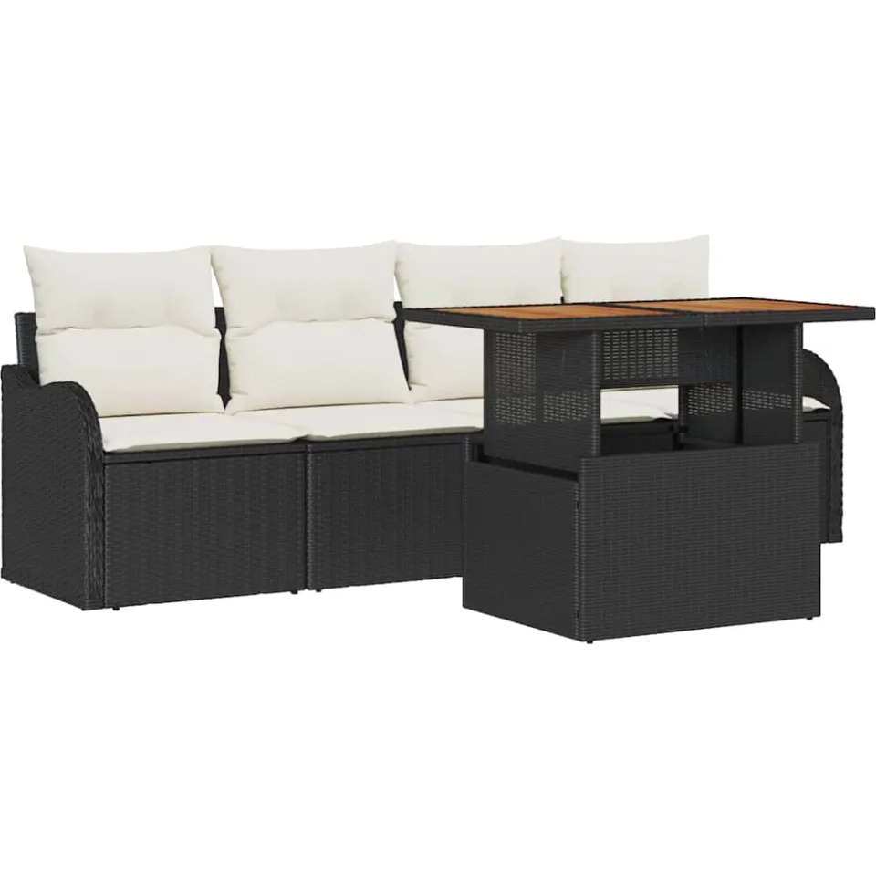 vidaXL Tuinbankenset 5 st Zwart poly rattan