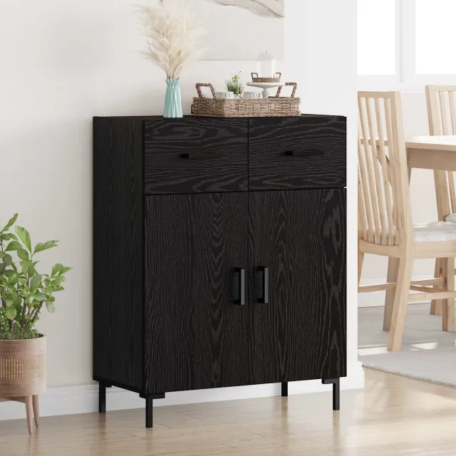 vidaXL Dressoir Zwart Eiken 69,5 x 34 x 90 cm Bewerkt hout