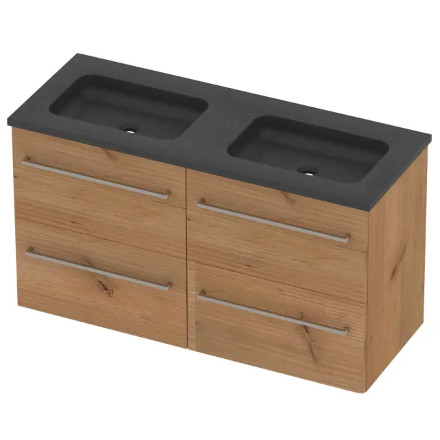 Basic-Line Rocky 46 Badmeubelset Hardsteen 120x46x62 cm R46bsdwo2x600 Whisky Oak Blue Stone Grijs