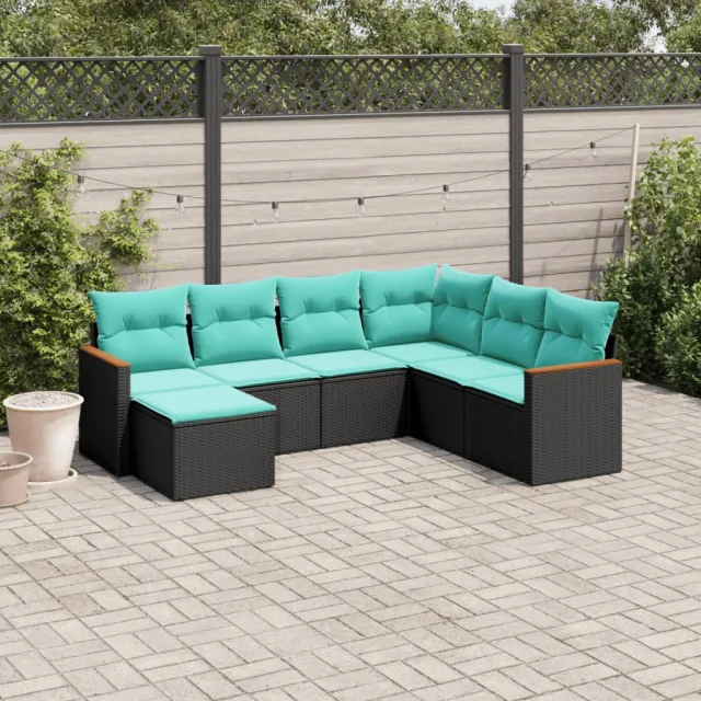 vidaXL 7-delige tuinbankset met kussens van zwart polyrotan, foto 2