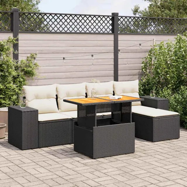 vidaXL 6-delige Loungeset met kussens poly rattan zwart, foto 2