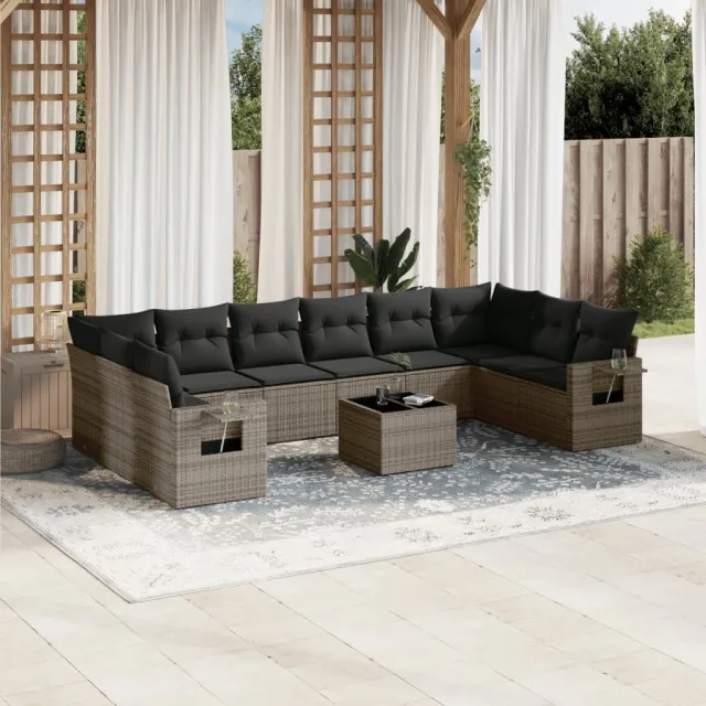 vidaXL 11-delige Loungeset met kussens poly rattan grijs, foto 2