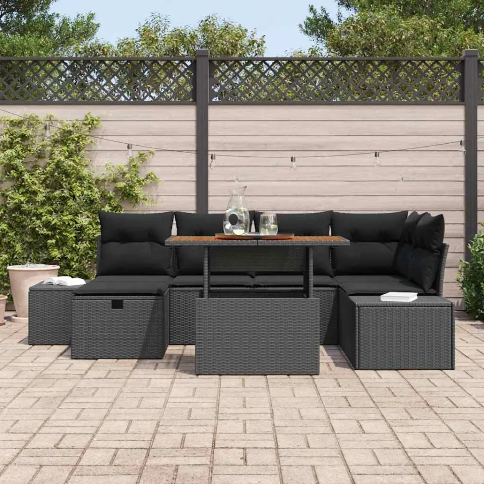 vidaXL Tuinbankenset 7 st Zwart poly rattan, foto 3