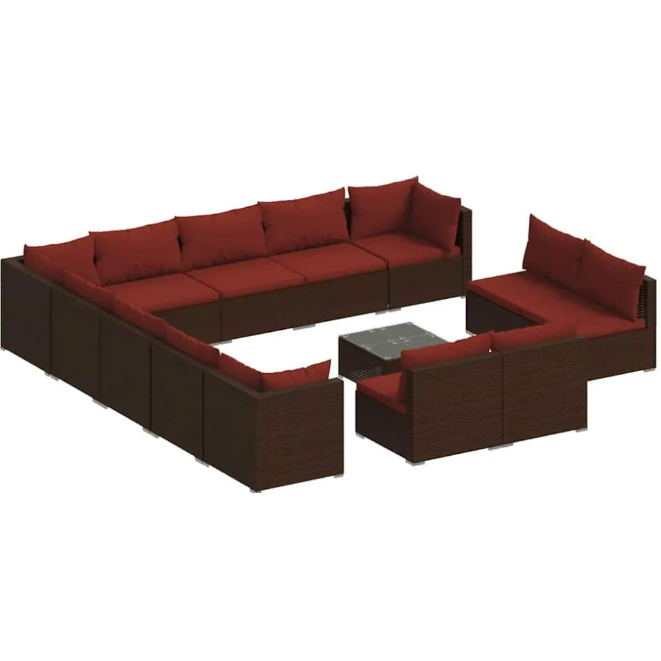 vidaXL 14-delige Loungeset met kussens poly rattan bruin, foto 4
