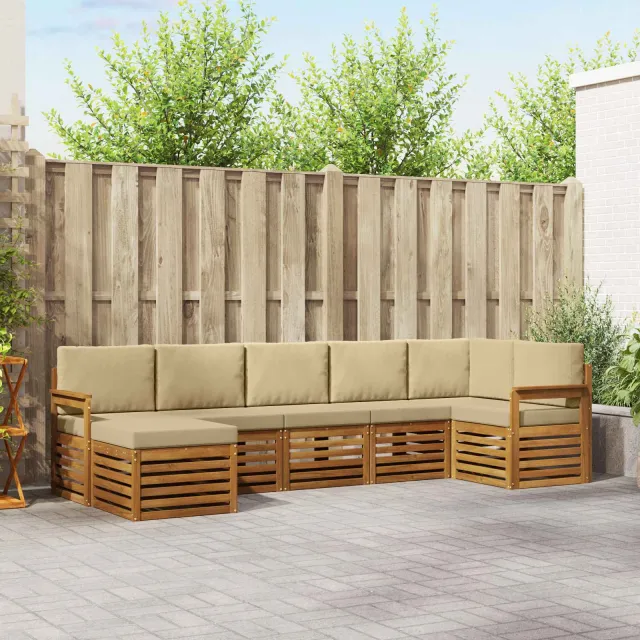 vidaXL Buiten bankenset 7 st 6-zits Natuurlijk en Beige