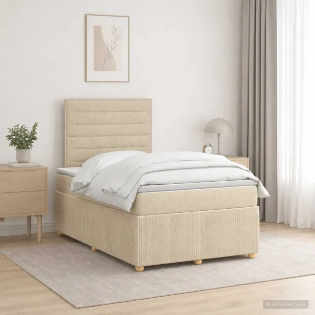 vidaXL LED Boxspring Bed met Matras Crèmekleurig 120 x 190 cm Stof