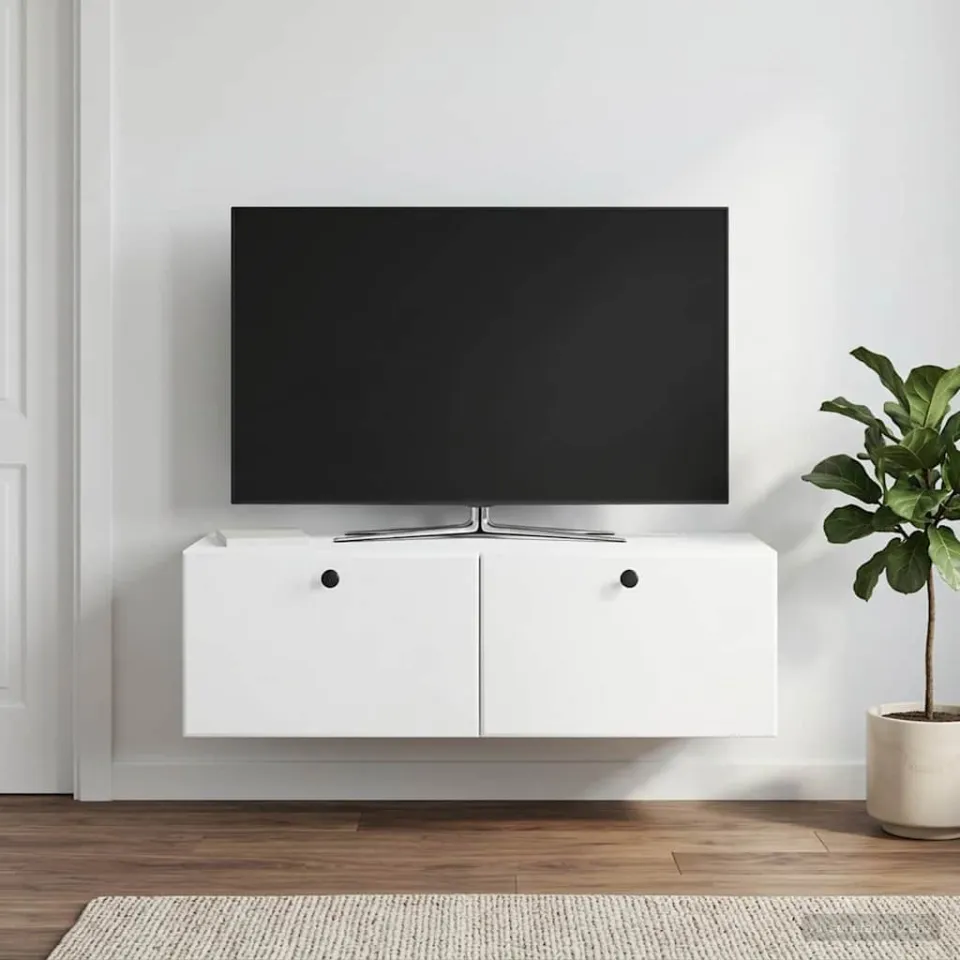 vidaXL Wandbeugel TV-kast 98 x 41 x 30 cm Wit Bewerkt hout, foto 4