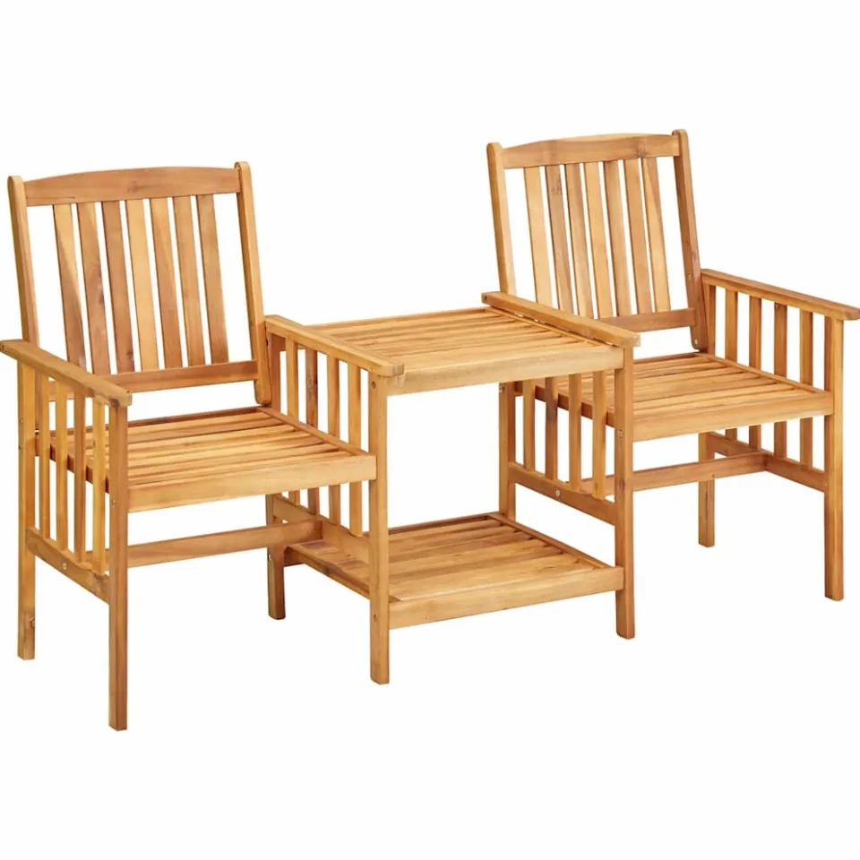 vidaXL Tuinstoelen met tafeltje en kussens massief acaciahout Blauw