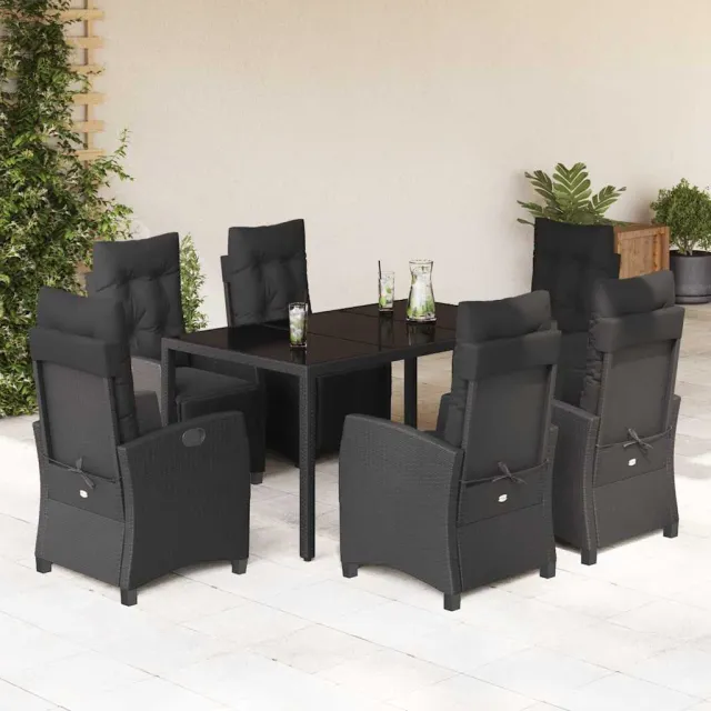 vidaXL 7-delige Tuinset met kussens poly rattan zwart, foto 2
