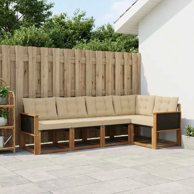 vidaXL Buiten bankenset 6 st 5-zits Natuurlijk en Beige