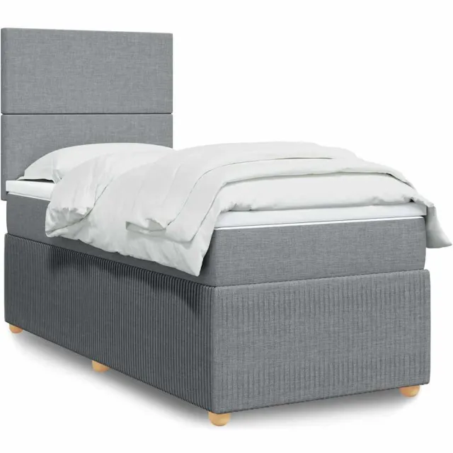 vidaXL Boxspring met matras stof lichtgrijs 100x200 cm grijs