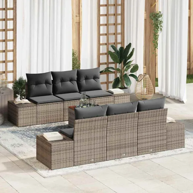 vidaXL Tuinbankenset 7 st Grijs poly rattan, foto 2