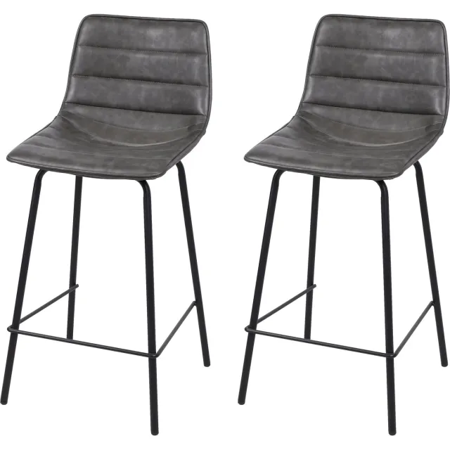Urban Living "BROOKLYN" - Set van 2 barkrukken met kwartsgrijze kunstleren bekleding en zwart mat stalen frame - 44 x 47 x H.95 cm Kwartsgrijs en matzwart