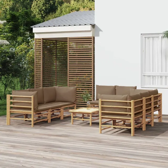 vidaXL 9-delige Loungeset met kussens bamboe taupe, foto 2